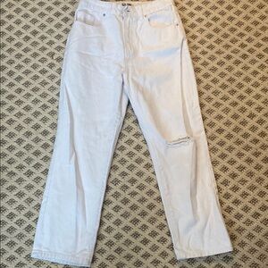 White Distressed Straight-Leg Jeans